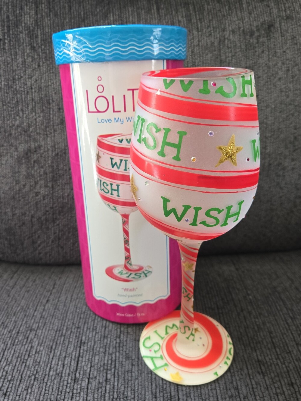 Lolita Wish Painted Wine Glass w/ Box Retired Christmas